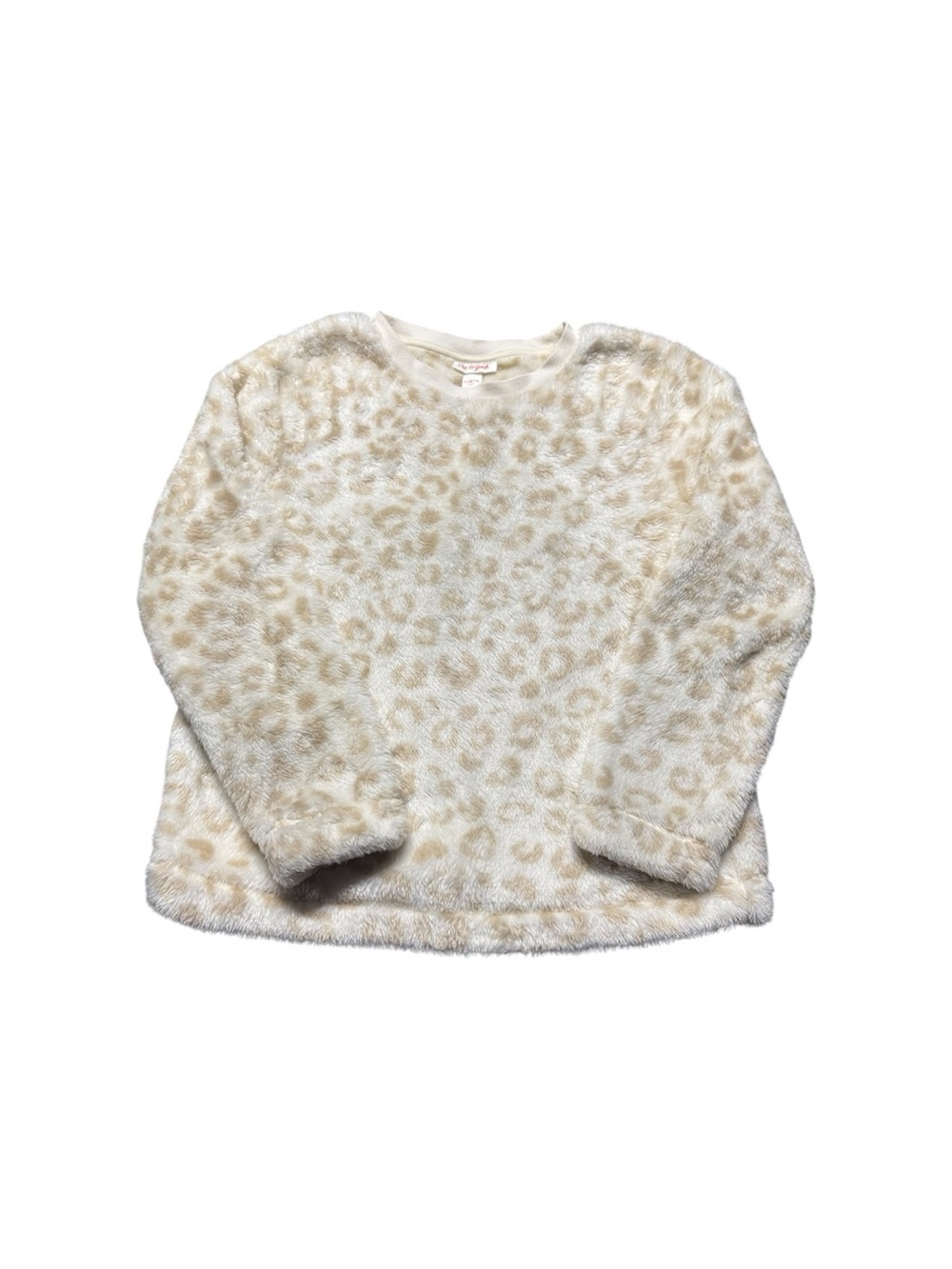 Cat & Jack Girls Leopard Print Fuzzy Pullover Sweater Size L 10/12 Cozy Crewneck
